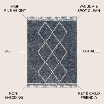 Beautiful mercer Shag Plush Tassel Moroccan Tribal Geometric Trellis Area Rug